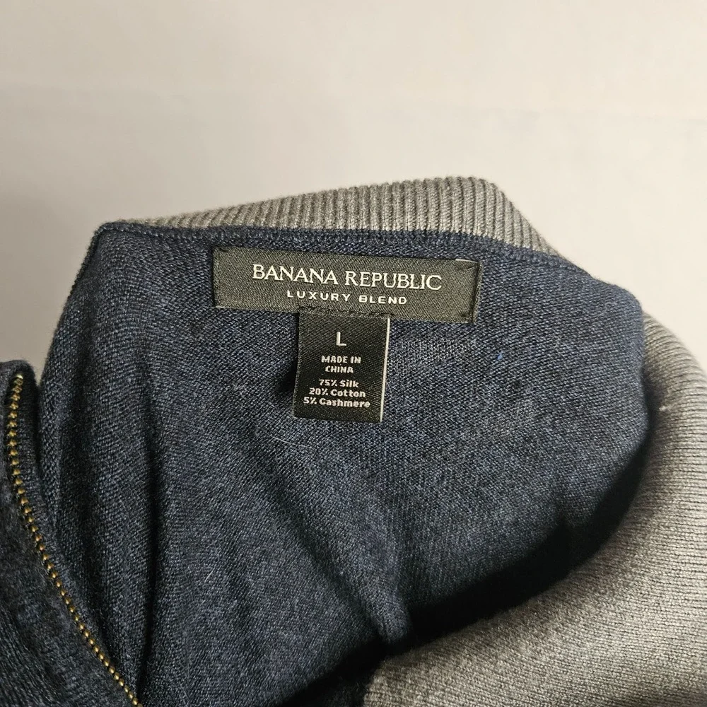 Banana Republic Silk Cotton Cashmere Full Zip Sweater Gray Stripe Mens Large